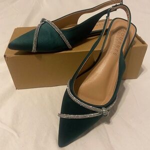 Journee Collection Rebbel Rhinestone Slingback Flats - Emerald Green